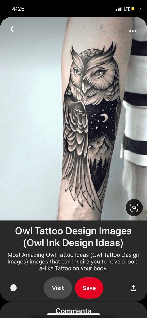 Sitting Owl Tattoo, Night Owl Tattoo Design, Night Owl Tattoo, Night Sky Tattoos, Owl Tat, Swirl Tattoo, Sky Tattoos, Crow Tattoo, Owl Tattoo Design