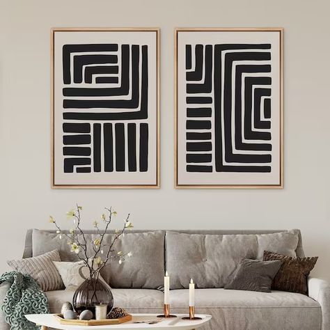 Minimalist wall art line art - Etsy African Decor Living Room, Modern Abstract Art Geometric, Art Prints Minimalist, Line Art Prints, Minimalist Modern Art, Neutral Wall Decor, Simple Artwork, Diy Canvas Wall Art, Wall Art Set Of 2