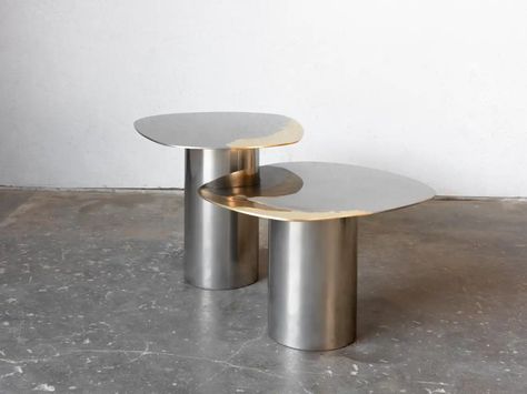 For Sale on 1stDibs - A side table as part of the Transition collection, featuring a unique, artistic mirror polished tabletop, crafted from brass and stainless steel on a tubular Artistic Mirror, Stainless Steel Table Legs, Stainless Steel Side Table, Mirror Side Table, Stainless Steel Coffee Table, Tall Side Table, Stainless Steel Furniture, Brass Side Table, Circular Mirror