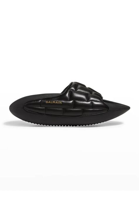 N931W Balmain Men's Quilted Leather B-IT Mule Slides Mens Leather Flip Flops, Slides For Men, Mule Slides, Birkenstock Men, Designer Slides, Moschino Men, Balmain Men, Men Slides, Salvatore Ferragamo Men