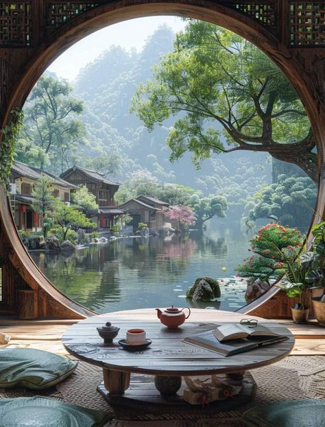 Tea House Japan, Old Mansions Interior, Inner Peace Art, Japanese Water Garden, Chinese Tea Room, Japanese Tea Room, Chinese Tea House, Chinese Places, Houses Mansions