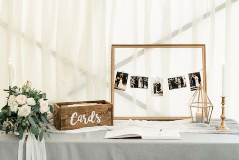 Polaroid Station, Wedding Welcome Table, Wedding Guest Book Table, Green Bridal Showers, Gift Table Wedding, Guest Book Table, Wedding Card Box, Bridal Shower Inspiration, Card Table Wedding