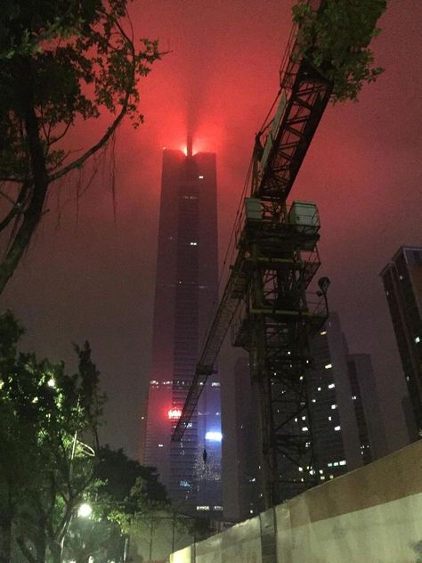 Evil Buildings Aesthetic, Landscape With Building, China Night Aesthetic, Guangzhou Aesthetic, Evil Aesthetic, Night Building, Evil Buildings, Dark City, Dark Paradise