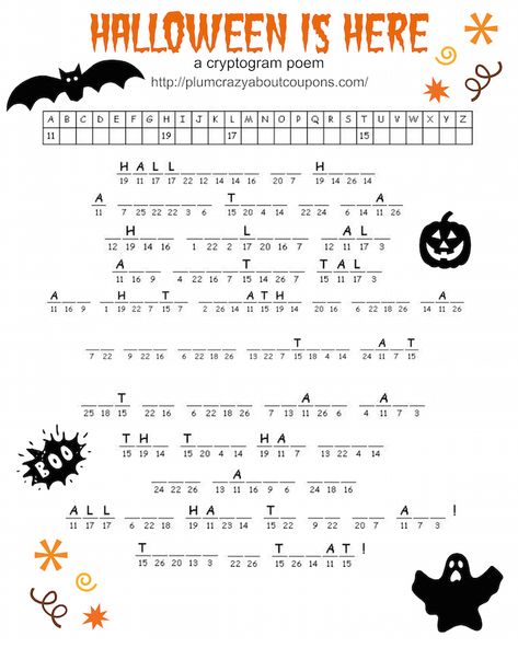 Halloween is just around the corner and today we have some Free Printable Halloween Games for you. We have a Cryptogram, a Maze and a Word Search. Halloween Cryptogram, Free Printable Halloween Games, Printable Halloween Games, Esl Materials, Halloween Activity Sheets, Halloween Word Search, Halloween Puzzles, English Ideas, Free Printable Halloween