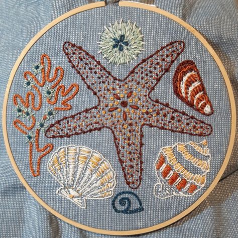 Sea Shells Embroidery Kit Ocean Embroidery Design Star | Etsy Seashells Embroidery Designs, Syprosjekter For Nybegynnere, Ocean Embroidery, Mermaid Embroidery, Starfish Design, Learning To Embroider, Hand Embroidery Kit, Hand Embroidery Projects, Hand Embroidery Pattern