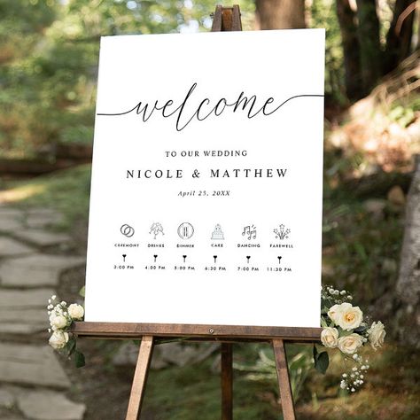 Elegant Vertical Wedding Welcome Sign and Timeline Classy Wedding Welcome Sign, Wedding Timeline Sign, Order Of Events Sign, Welcome Sign Minimalist, Wedding Elegant Classy, Wedding Order Of Events, Weddings Elegant, Timeline Wedding, Wedding Welcome Board