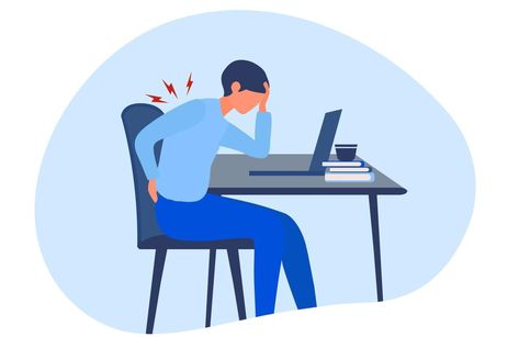 Businessman suffering from back and neck pain by office syndrome from sitting and work too long vector illustration Office Syndrome, Physical Therapy Humor, Therapy Humor, Text Neck, Man Office, Graphic Design Photoshop, Design Photoshop, Neck Pain, Too Long