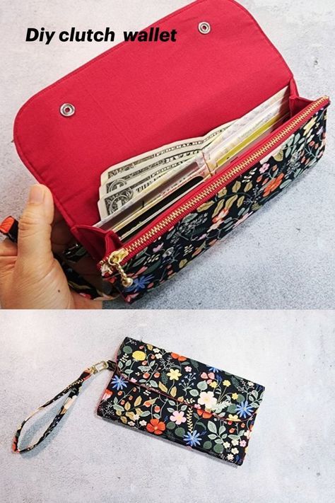 DIY Simple clutch wallet with zipper pocket and card slots / wrist strap long wallet [Tendersmile] Diy Phone Wallet Case Free Pattern, Wallet Patterns To Sew Free, Diy Id Wallet, Fabric Wallet Pattern Free, Wallet Purse Pattern, Diy Wallet Pattern Free, Zipper Wallet Diy, Diy Wallet Tutorial, Diy Wallet Pattern