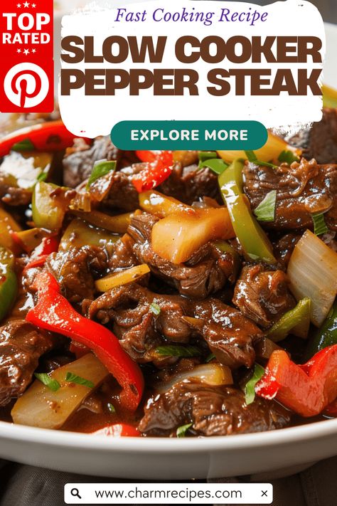 Slow Cooker Pepper Steak Recipe All Recipes, Pepper Steak Recipe Slow Cooker, Crockpot Recipes Pepper Steak, Crockpot Beef Pepper Steak, Sirloin Steak In Crockpot Slow Cooker, Crock Pot Pepper Steak Slow Cooker, Easy Pepper Steak Recipe Crock Pots, Chuck Eye Steak Recipes Slow Cooker, Steak And Peppers Crockpot