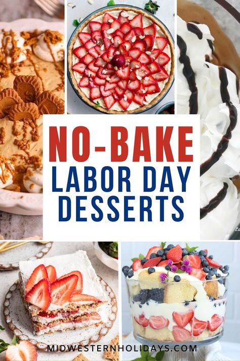 Celebrate the last hurrah of summer with the best Labor Day dessert recipes you can make without turning on the oven. You'll find easy no bake recipes for summer fruit pies, icebox cakes, creamy cheesecakes, s'mores-inspired treats, patriotic red, white, and blue desserts, and more easy Labor Day no-bake desserts. Dessert Recipes Labor Day, Labor Day Desert, Labor Day Cookout Desserts, Labor Day Weekend Desserts, Labor Day Desserts For A Crowd, Easy Labor Day Desserts, Labor Day Treats, Labor Day Food Ideas Dessert, End Of Summer Desserts