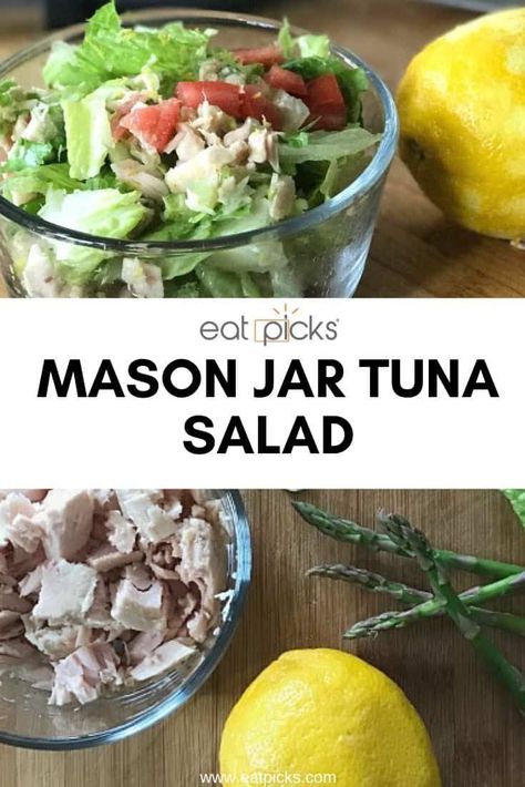 Salad Topped With Tuna, Jarred Tuna Recipes, Tuna Salad In A Jar, Tuna Mason Jar Salad, Tuna Asparagus, Lemon Vinegarette, Tuna Fish Salad, Salad To Go, Lettuce Recipes