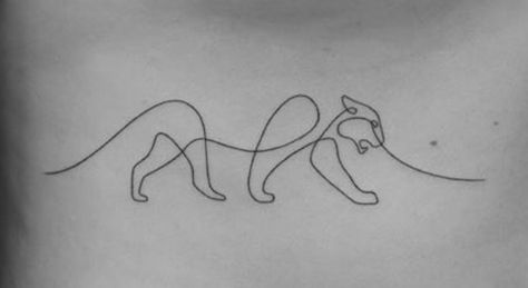 Lioness Tattoo For Women Minimalist, Panther Tattoo Minimalist, Leopard Minimalist Tattoo, Jaguar Line Art, Lioness Line Drawing, Line Art Tattoos Animals, Single Line Tiger Tattoo, Tiny Panther Tattoo, One Line Lioness Tattoo