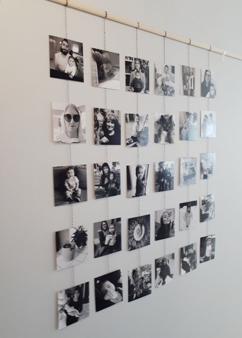 DIY Mur de photos décophoto wall mur deco diy presentation affichage No Frame Photo Wall, Polaroid Photos Wall, Photo Wall Diy, Diy Photo Wall, Hallway Pictures, Photo Wall Hanging, Photo Wall Display, Earthy Home Decor, Photo Diy