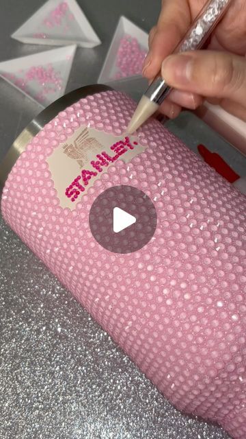 Pamela Torres on Instagram: "Blinged Stanleys are definitely a workout 😮‍💨 • • • • #etsy #reels #viral #trending #trendingreels #viralaudio #blingcup #bling #blingbling #trendingaudio #watchme #watchmework #beforeandafter #behindthescenes #krystalglaze #viralreels #cutecup #stanley #stanleycup #crafts #instagram #instagood #smallbusiness #dallas #supportsmallbusiness #craftersofinstagram #etsy #viralreels #crafts #handmade #pinkonpink #pinkthings #rhinestones" Bling Ideas Rhinestones, Bling Stanley Cup, Blinged Out Stanley Cup, Rhinestone And Pearl Tumbler, Things To Bedazzle, Rhinestone Tumbler Pricing, Bling Tumbler Rhinestones Videos, Rhinestone Tumbler Lids, Bling Things