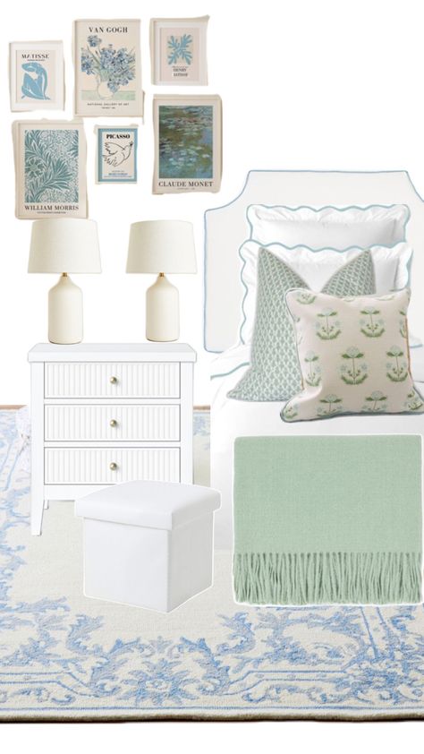 Green Coastal Bedroom, Room Inspo Green, Blue And Green Room, Grown Up Bedroom, College House, House Redesign, Dorm Room Designs, Dorm Room Inspiration, College Room