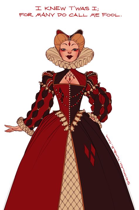 Queen Harley the First by shoomlah on DeviantArt Queen Of Hearts Concept Art, Wonderland Core, Claire Hummel, Lizzie Hearts, Queen Of Hearts Costume, Court Jester, Arte Punk, Harley Quinn Art, Fantasias Halloween