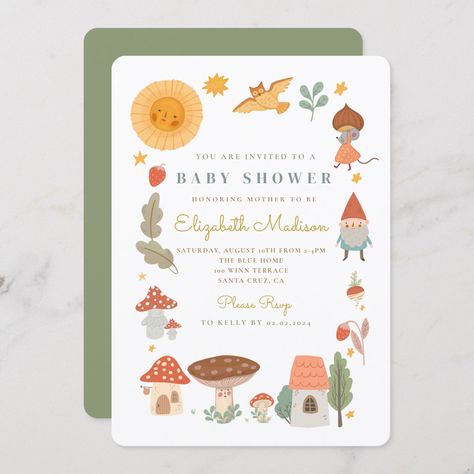 Unique Baby Shower Themes, Frog Mushroom, Mushroom Garden, Custom Baby Shower Invitations, Gender Neutral Baby Shower Invitations, Woodland Baby Shower Invitations, Simple Baby Shower, Woodland Forest, Foil Invitations