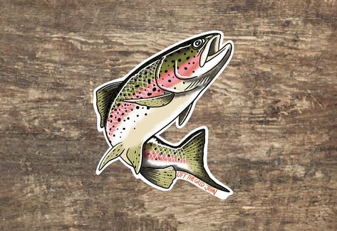 Trout Tattoo, Fishing Tattoos, Fish Decal, Fish Stickers, Trout Art, Sea Things, Rainbow Trout Fishing, Fly Fishing Art, Fantasy Tattoos