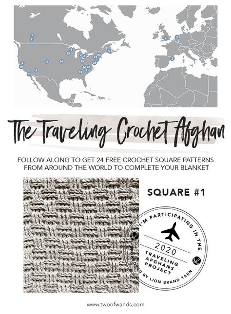 Traveling Afghan, Free Crochet Square, Making Blankets, Two Of Wands, Travel Knitting, Crochet Squares Afghan, Basketweave Stitch, All Free Crochet, Knitted Afghans