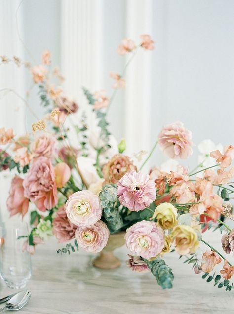 Blush and Caramel Florals for a Spring Wedding Reception Centerpieces, Spring Wedding Flowers, Fall Wedding Flowers, Wedding Flower Inspiration, Floral Arrangements Wedding, Ivory Flowers, Wedding Table Settings, Wedding Table Centerpieces, Pearl Flower