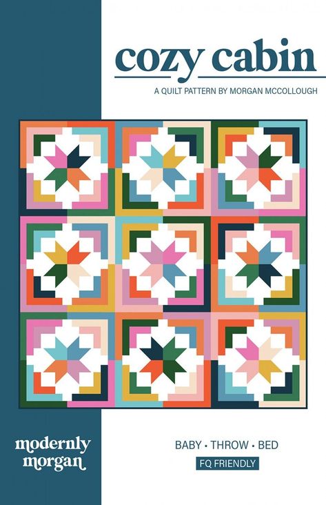 Fat Quarter Quilt Pattern, Log Cabin Quilt Pattern, Baby Throw, Fat Quarter Quilt, Cabin Quilt, Log Cabin Quilts, Log Cabin Quilt, Star Quilt Patterns, Modern Quilt Patterns