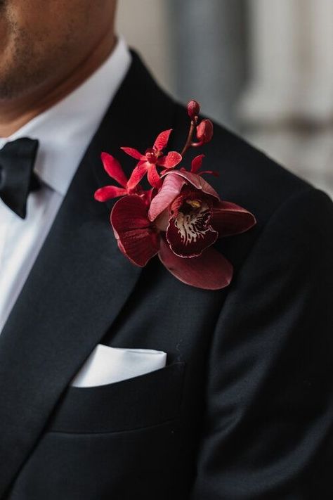 Red Rose Buttonhole, Color Schemes Autumn, Firehouse Wedding, Groom Buttonhole, Wedding Flower Trends, Nz Wedding, Midnight Rose, Garden Whimsy, Flower Inspiration