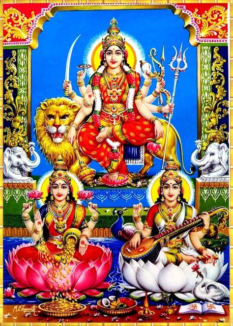 Maa Lakshmi Durga Saraswati Lakshmi Durga Saraswati, Tridevi Goddess Images, Durga Lakshmi Saraswati Images, Madhurai Meenakshi Amman Images, Durga Lakshmi Saraswati, Hindu Poster, Godly Pictures, Durga Art, Hindu Goddesses