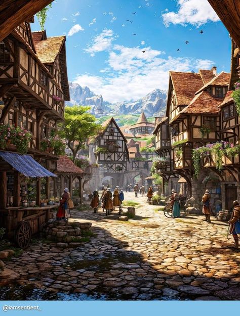 Village Market Scene Drawing, Dnd Backgrounds, Bad Room, Fantasy Village, Medieval Market, Stories Love, Fantasy Town, Fantasy World Map, Town Building