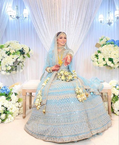 Blue Indian Wedding Dress, Pastel Wedding Dresses, Desi Wedding Dresses, Asian Bridal Dresses, Asian Wedding Dress, Pakistani Wedding Outfits, Fancy Wedding Dresses, Bridal Dress Fashion, Top Wedding Dresses