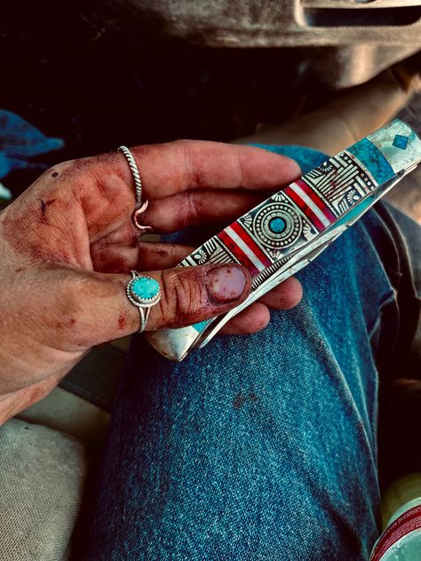 Western Braces Colors, Western Pocket Knife, Turquoise Knife, Western Knife, Western Bags Purses, Western Things, Western Fashion Jewelry, Cowboy Hat Styles, Cool Truck Accessories