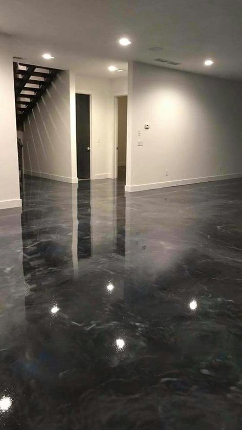 Dark Grey Epoxy Floor, Dark Epoxy Floor, Black Epoxy Floor, Lobby Flooring, Remodeled Basement, Epoxy Floor Basement, Epoxy Floor Designs, Car Showroom Design, Chill Lounge