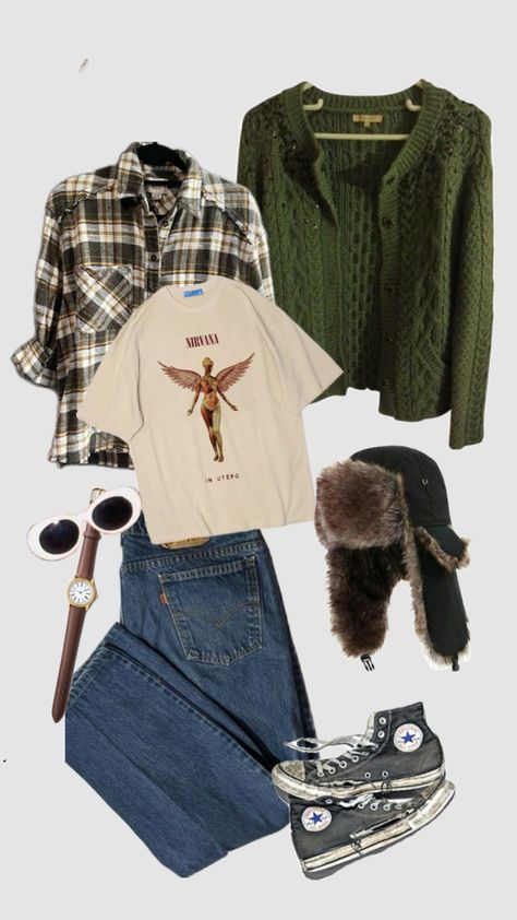 Kurt Cobain Fashion, Kurt Cobain Outfit, Nirvana Outfit, Nirvana Fashion, Kurt Cobain Style, 90s Grunge Outfits, Outfit Ideas Grunge, Grunge Outfits Men, Outfit Shuffles