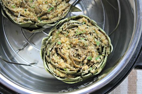 Instapot Artichokes, Stuffed Artichoke Recipes, Food Recipes Casseroles, Veggies Soup, Comfort Food Recipes Casseroles, Instant Pot Veggies, Steam Artichoke, Stuffed Artichokes, Stuffing Ingredients