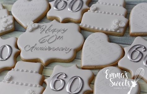 60th Wedding Anniversary Cookies, 60 Anniversary Cookies, 60th Anniversary Cookies, 60th Wedding Anniversary Party, Happy 60th Anniversary, Wedding Biscuits, Anniversary Cupcakes, 60th Anniversary Parties, 70th Wedding Anniversary