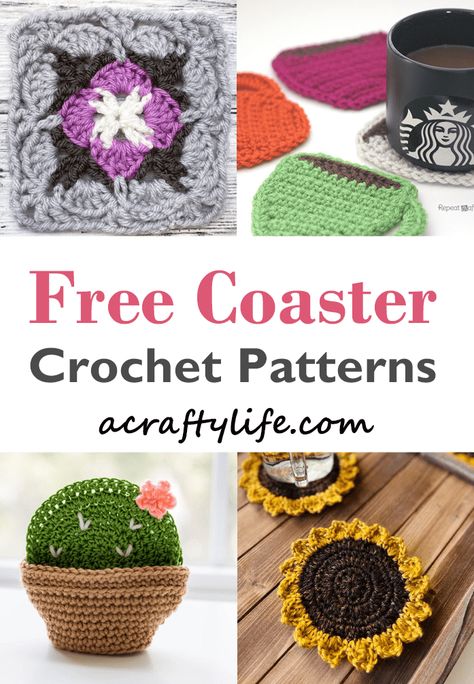 33 Free Coaster Crochet Patterns to Make - Quick & Easy - A Crafty Life Crochet Coaster Holder, Quick And Easy Crochet Projects, Sugar And Cream Yarn, Crochet Cup Coaster, Crochet Granny Squares, Coaster Crochet, Crochet Coasters Free Pattern, Crochet Table Runner Pattern, Crocheting Patterns