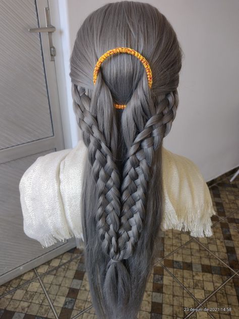 Fictional Hairstyles, Long Braided Hairstyles Wedding, Priestess Hairstyle, Fantasy Hair Braids, Fantasy Braided Hair, Fantasy Hair Styles Warriors Braids, Elvin Hair Styles, Pagan Braids, Dwarven Hairstyles