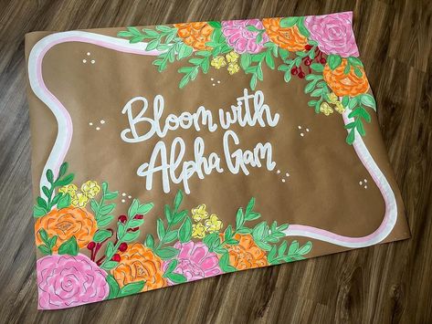 Absolutely love this one!!🌸🌟🩷 #flowers #banner #banners #brownpaperbanner #butcherbanner Floral Sorority Banner, Hand Painted Banner Ideas, Painted Banner Ideas, Painted Banners, Painted Banner, Banner Inspiration, Flower Banner, Sorority Girls, Sorority Banner