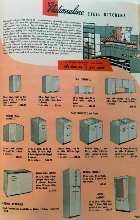 Nationaline steel kitchen cabinets - our 96th brand of vintage metal kitchen cabinets - sort of - Retro Metal Kitchen Cabinets, 1960 Kitchen Cabinets, Metal Cabinets Kitchen, Metal Kitchen Cabinets Makeover, Vintage Metal Kitchen Cabinets, 1950 Kitchen, Trailer Kitchen, Retro Stove, Kitchen Cooking Appliances