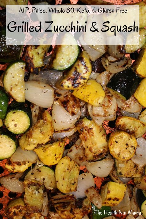 Grilled AIP Paleo Zucchini & Squash Perfect healthy side dish for those summer BBQ's. Whole 30, Keto, Low Carb Vegan & gluten free. #aip #paleo #healthy #sidedish #sides #recipe #squash #zucchini #grilled #grillin #grill #thehealthnutmama www.thehealthnutmama.com Whole 30 Squash Recipes, Paleo Zucchini, Grilled Squash, Turkey Cutlets, Yellow Squash Recipes, Zucchini Squash, Grilled Turkey, Grilled Zucchini, Low Carb Vegan