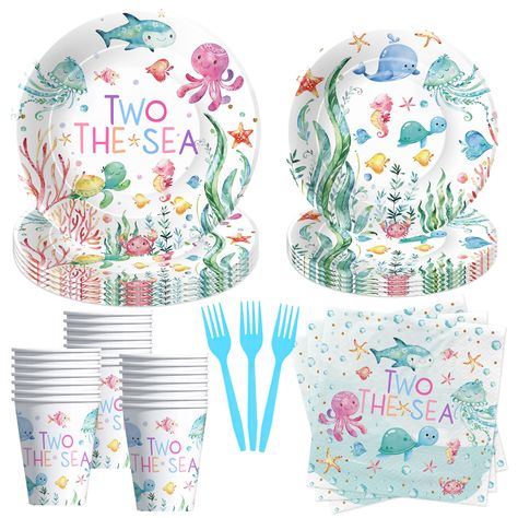 PRICES MAY VARY. 【Party Package】Ocean party decorations for 2nd birthday dinnerware set included 24pcs 9'' ocean paper plates 24pcs 7'' two the sea party plates, 24pcs paper napkins, 24pcs paper cups, 24 sets of disposable forks, for two the sea birthday decorations 【Ocean Theme Design】Dive into an enchanting world with our under the sea two-year-old birthday decorations. Featuring vibrant colors and charming sea creatures, whale, octopus, and sea turtle elements, it sets the perfect scene for a Under The Sea Second Birthday, Two The Sea Birthday Party Girl, Two The Sea Birthday, Ocean 1st Birthday, 2nd Birthday Decorations, Ocean Party Decorations, One Year Old Birthday Party, Ocean Theme Party, Birthday Table Decorations