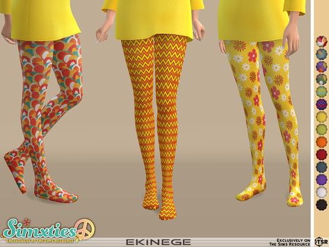 Colorful Tights, Yellow Tights, Sims 4 Decades Challenge, 1960s Hippie, Sims 4 Anime, 70s Clothing, Free Sims, Sims 4 Characters, Colored Tights