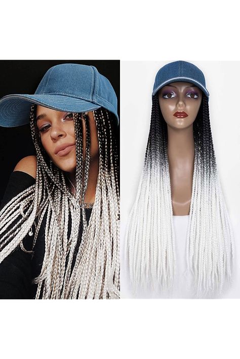 YEZHIQIU Braided Hat Wig Fashion Denim Baseball Cap Wig with 24Inches Long 3X Box Braids Jean Cap Wig Hat with Synthetic Braiding Hair Adjustable Cap Hat Wig for Women Suitable for Big Head Circumference (B33#) Synthetic Braiding Hair, Denim Baseball Cap, Wig Hat, Braiding Hair, Big Head, Hairstyles Ideas, Head Circumference, Box Braids, Denim Fashion