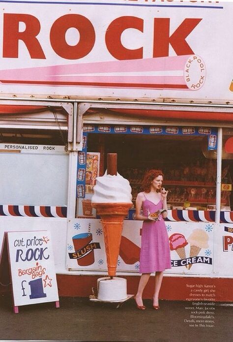 Vintage ice cream truck with lilac slip dress Tim Walker Photography, Brighton Rock, British Seaside, Karen Elson, Magazine Vogue, Tim Walker, Vogue Us, Candy Girl, Vintage Americana