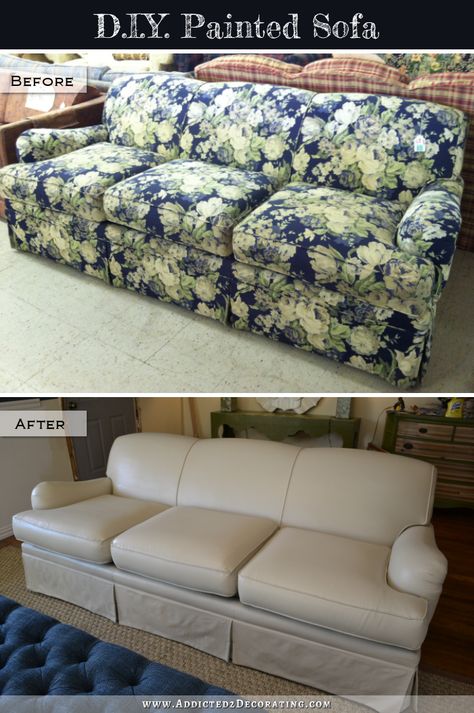 DIY Painted Sofa - before and after. Use latex paint and Delta Fabric Medium. Takes about 4 coats. Not a good solution for a couch or chair that gets a lot of daily use, but for those that don't, this is a great idea! Furniture Top View, Painting Upholstered Furniture, Painting Fabric Furniture, Painted Sofa, Paint Upholstery, Latex Paint, After Photos, Paint Furniture, Redo Furniture