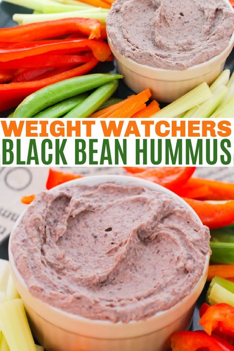 Ww Black Bean Recipes, Weight Watchers Hummus Recipe, Ww Hummus Recipe, Black Bean Hummus Recipe Homemade, Ww Hummus, Weight Watchers Veggie Dip, Spicy Black Bean Hummus Recipe, Weight Watchers Lavash Crackers, Veggies Hummus