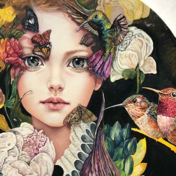 Hummingbird (324 pieces) Monica Fernandez, Illustration Kunst, Bird Girl, Flower Bird, Art And Illustration, 판타지 아트, Art Paint, 그림 그리기, Portrait Art