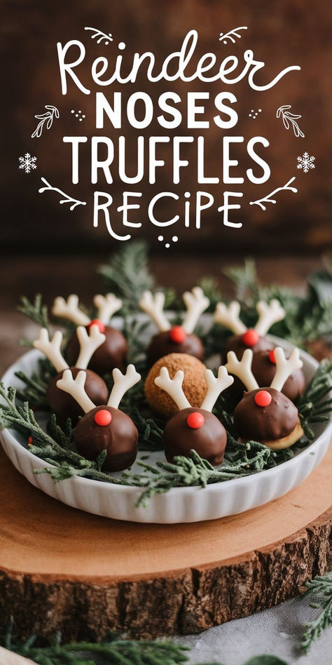 Looking for a cute and easy holiday treat? Try these Reindeer Noses Truffles! Deliciously rich and festively decorated, they’re a fun addition to any Christmas celebration or a sweet edible gift idea. Reindeer Bait Recipe, Edible Reindeer, Easy Holiday Treats, Reindeer Noses, Diy Edible, Truffles Recipe, Truffle Recipe, Reindeer Antlers, Edible Gifts