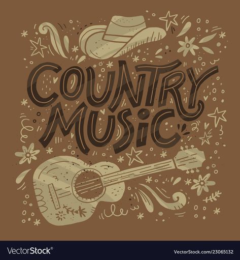 Country Music Art, Music Themed Bedroom, Cowboy Invitations Birthday, Cowboy Invitations, Music Clipart, Guitar Illustration, Guitar Drawing, Retro Cowboy, Country Party