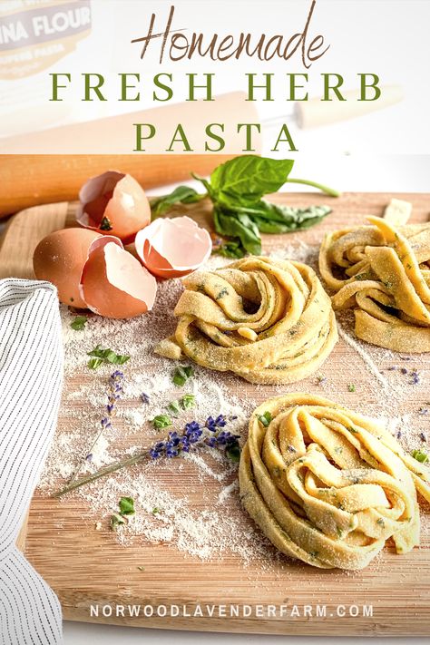 Homemade Herb Pasta, Fresh Herb Pasta, Herb Pasta Recipe, Homemade Pasta Noodles, Pasta With Herbs, Herb Pasta, Fresh Pasta Recipes, Fresh Pasta Dough, Homemade Pasta Dough