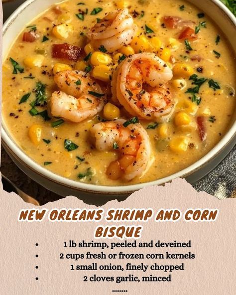 Shrimp Soup Recipes Easy, Easy Shrimp Soup, Shrimp Chowder Recipe, Shrimp And Corn Bisque, Shrimp And Corn Chowder, Shrimp And Corn Soup, New Orleans Shrimp, Shrimp Soup Recipes, Corn Bisque